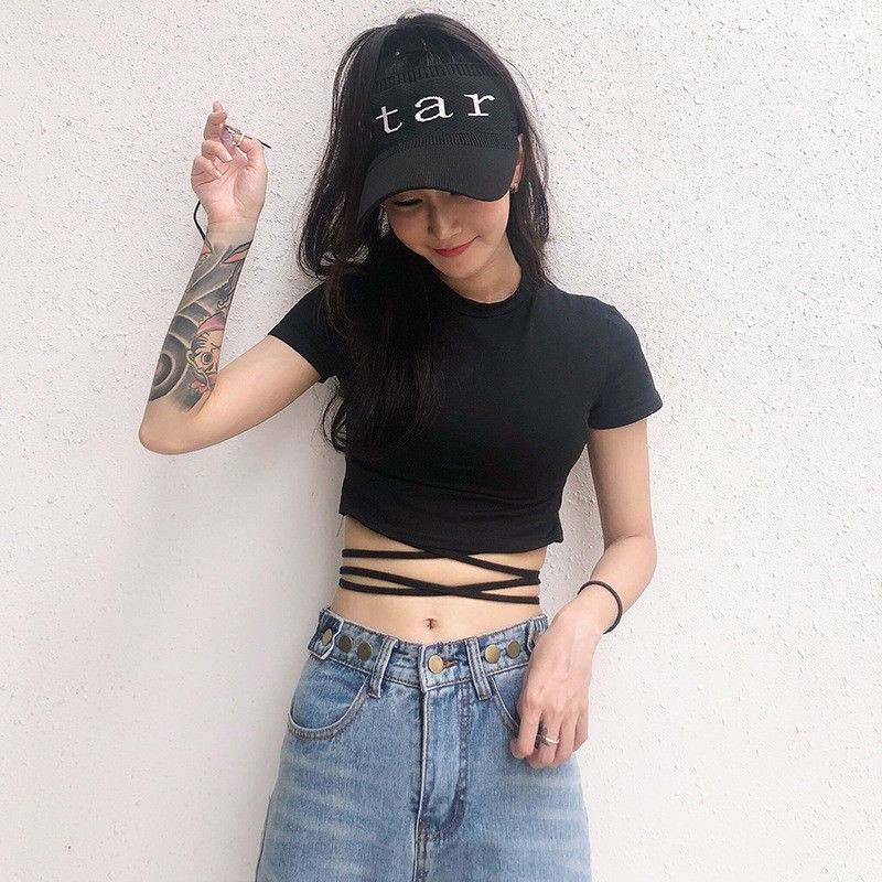 Áo thun Croptop Đan Eo Sexy Dây Buộc Eo Gợi Cảm