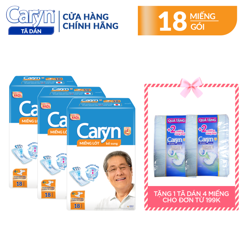 Combo 3 gói miếng lót bổ sung Caryn 18 miếng cho người lớn (54 miếng), với công nghệ nano bạc kháng khuẩn ngăn ngừa vi khuẩn và kiểm soát mùi hiệu quả