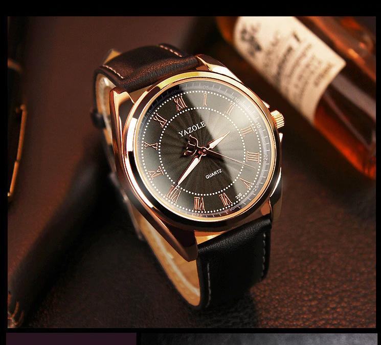 Đồng hồ nam dây da yazole 332 (Đen)