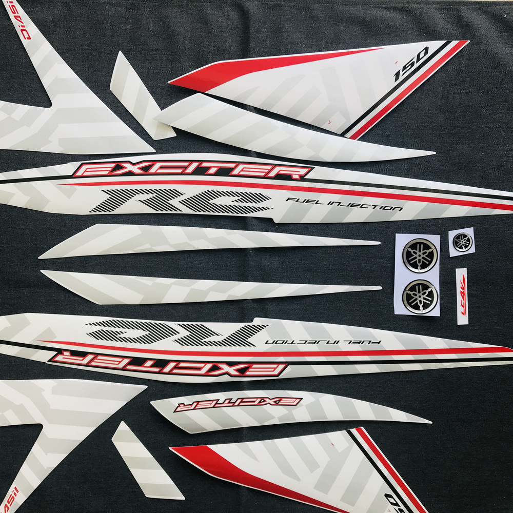 Tem dàn áo xe máy, tem 3 lớp dán xe EXCITER 150 đời 2015 (màu trắng đỏ)