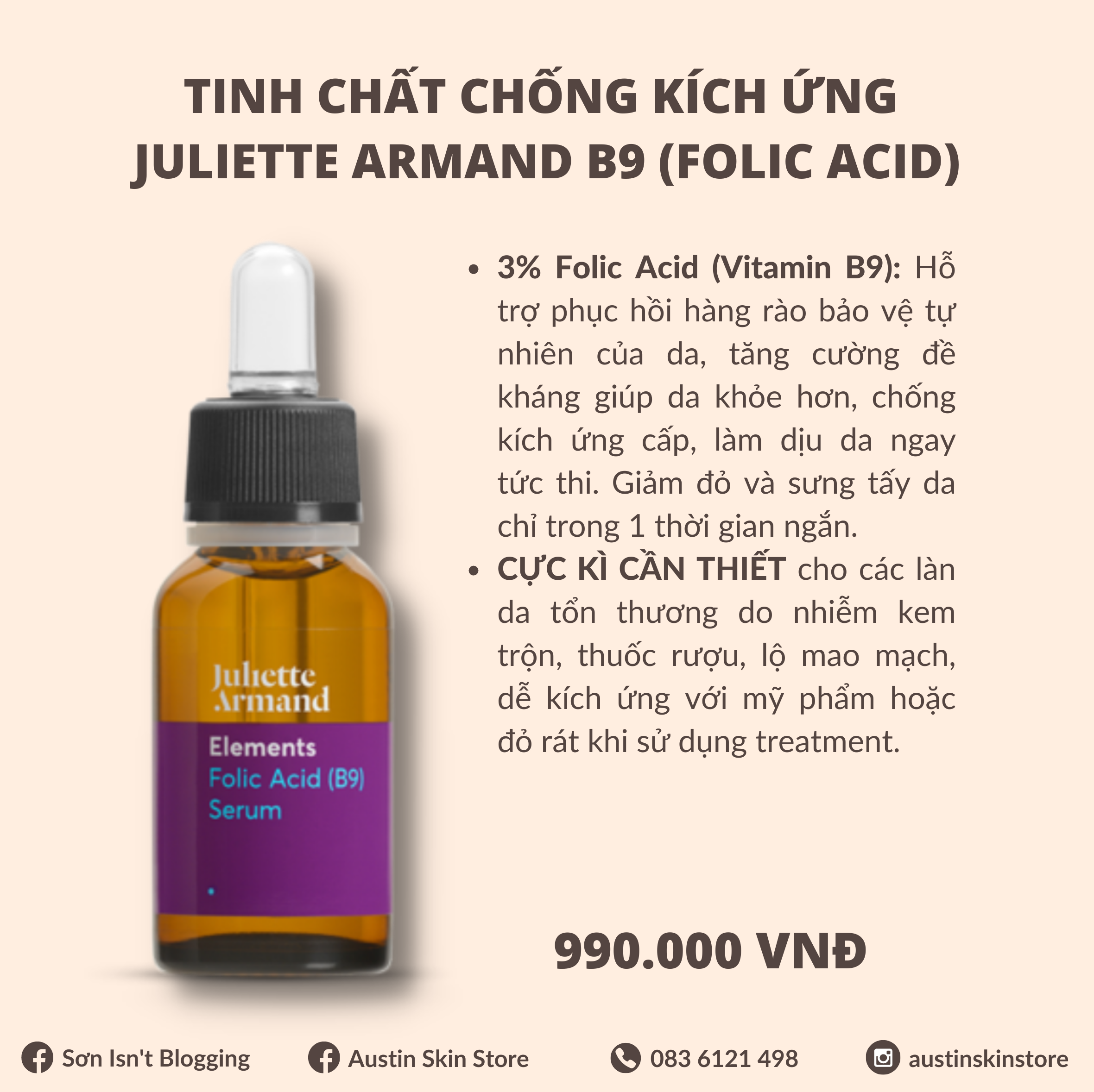 Tinh Chất Làm Dịu Da Cấp Tốc Juliette Armand B9 (Folic Acid) Serum 20ml