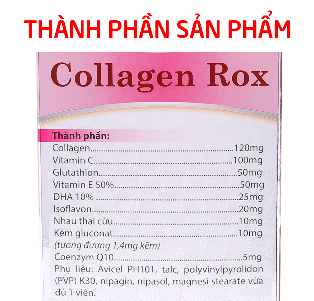 Viên uống đẹp da Collagen Rox bổ sung Vitamin E C chống lão hóa ngừa nếp nhăn - Hộp 60 viên dùng 30 ngày