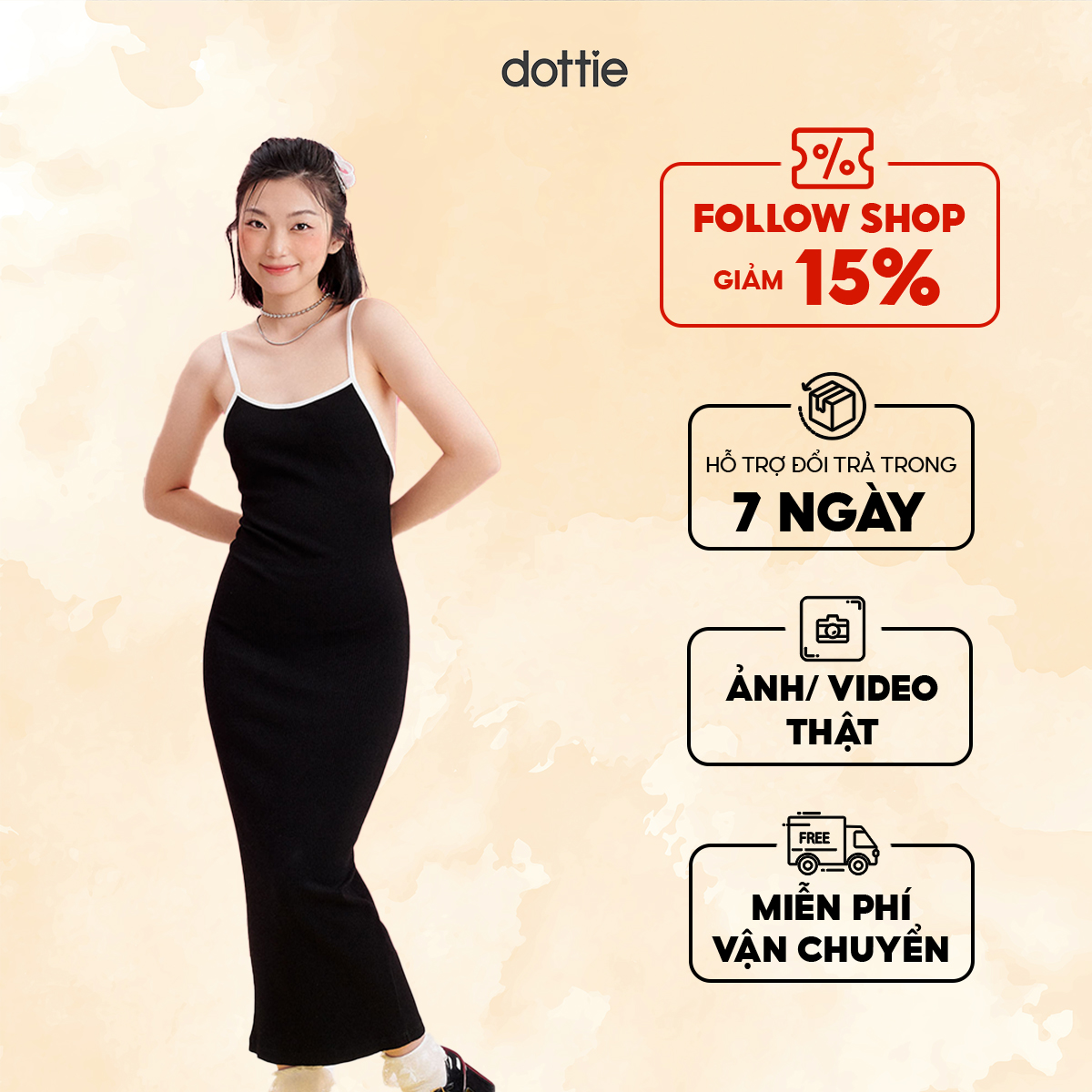 Dottie - đầm midi hai dây body hở lưng - đen - d0539