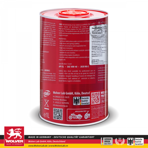 Wolver Racing 10W40 800ml - Nhớt xe máy cao cấp Nhập Đức