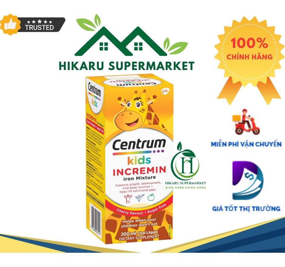 Mẫu mới - centrum kids biếng ăn incremin iron mixture vị cherry - chuẩn úc - 200ml