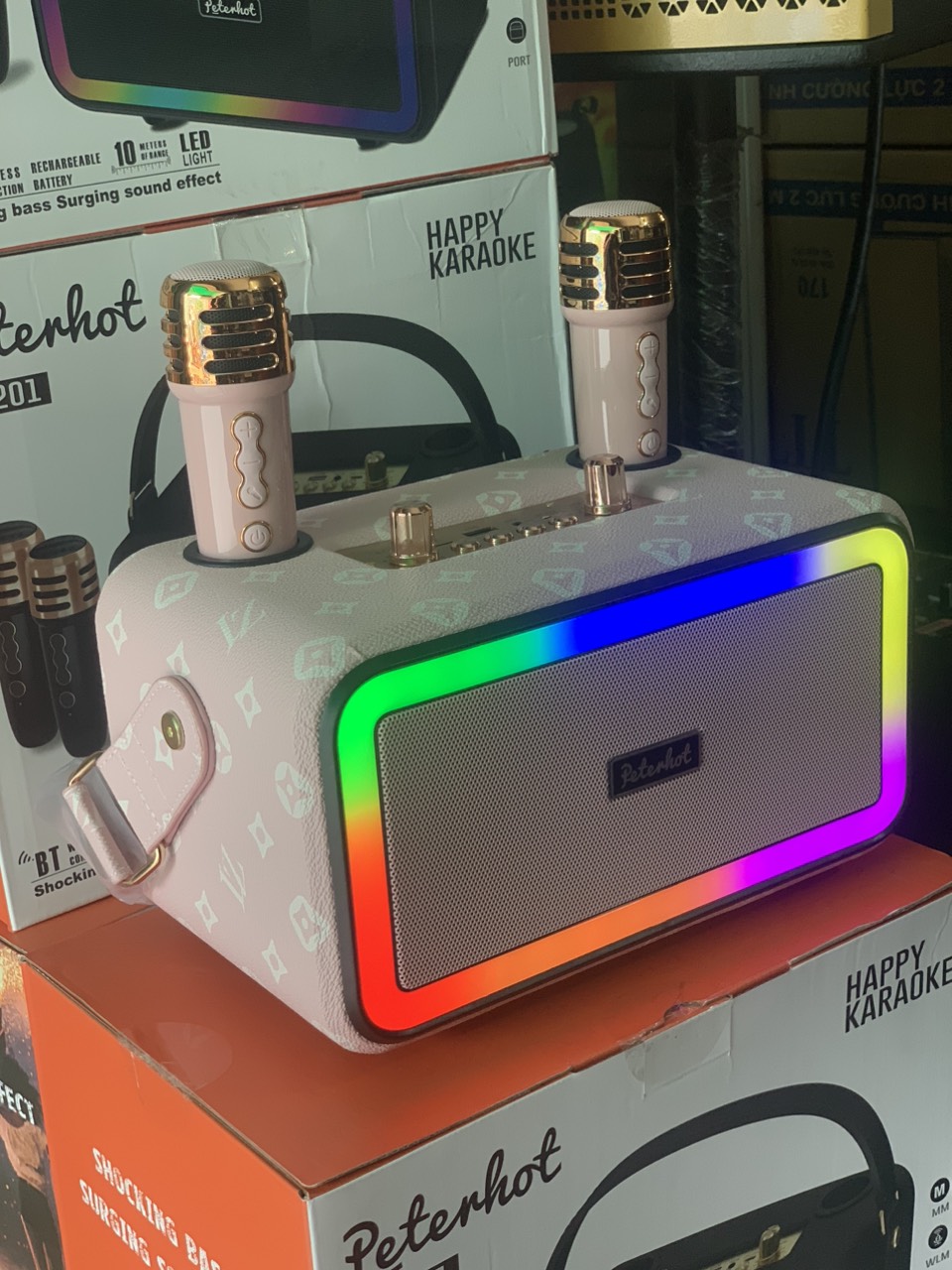 Loa Bluetooth Peterhot A3201 Karaoke kèm 2 micro không dây