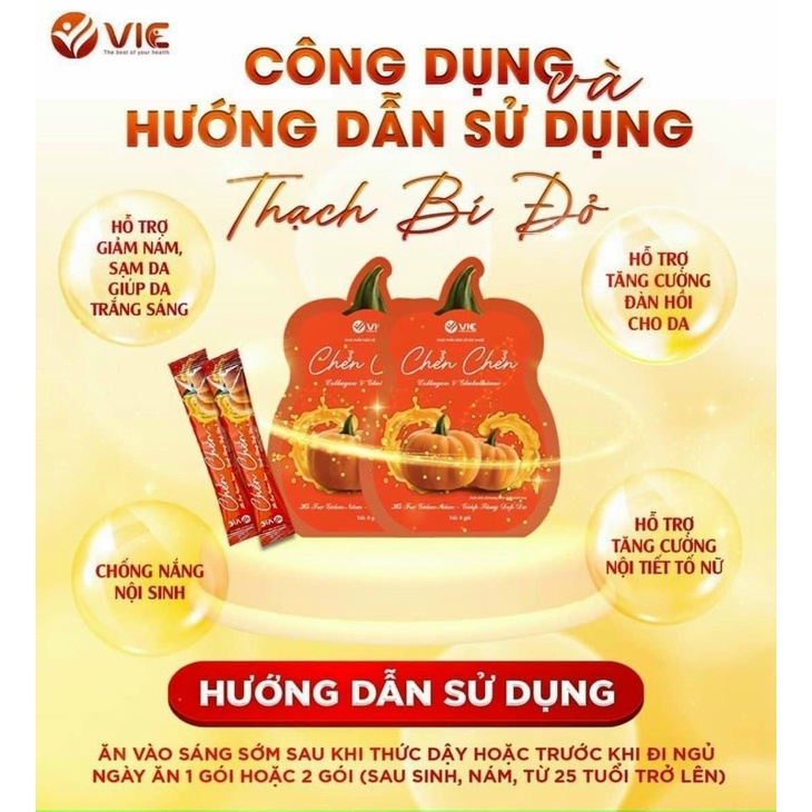 (Túi 8 gói) THẠCH BÍ ĐỎ CHEN CHEN VIC HỖ TRỢ GIẢM NÁM ĐẸP DA