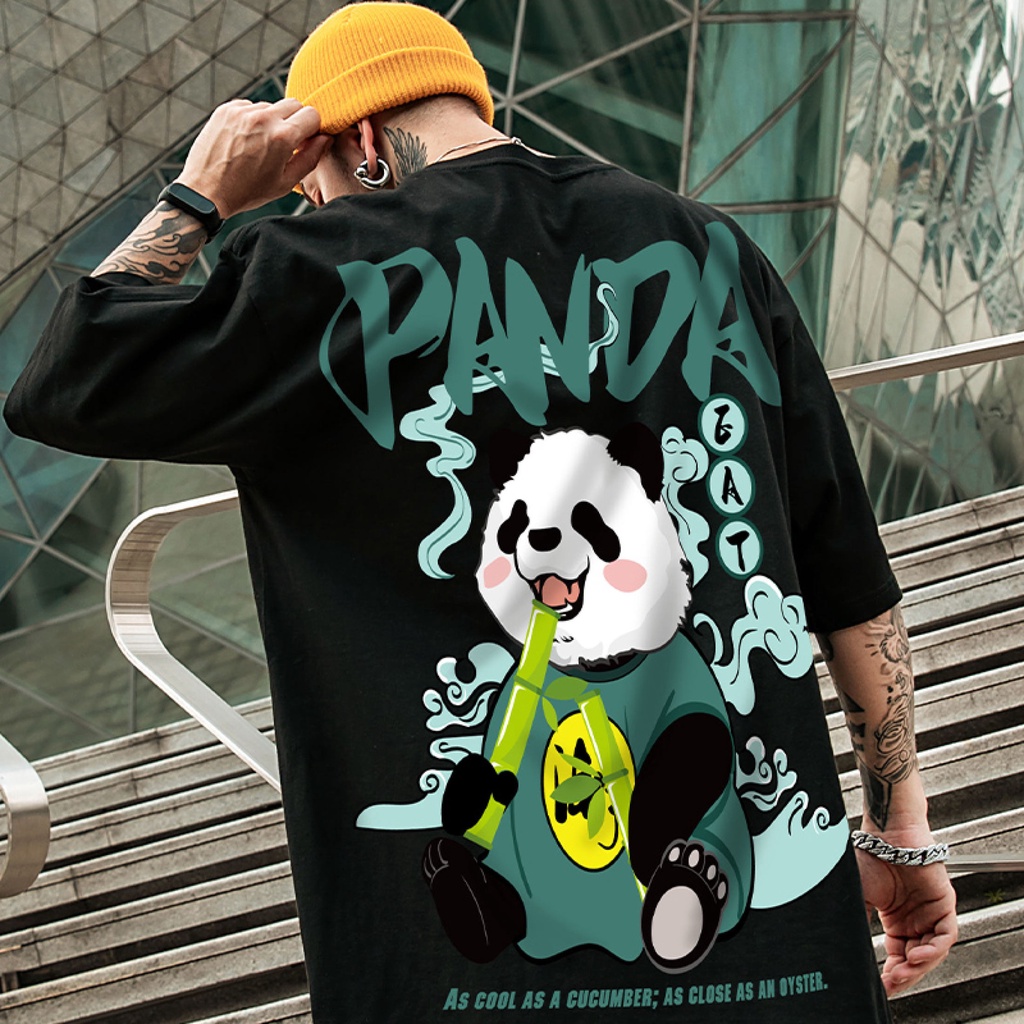 Áo thun tay lỡ unisex GẤU TRÚC PANDA thiết kế dày dặn - Áo phông nữ form rộng cho cặp đôi phong cách hàn quốc LARIVN