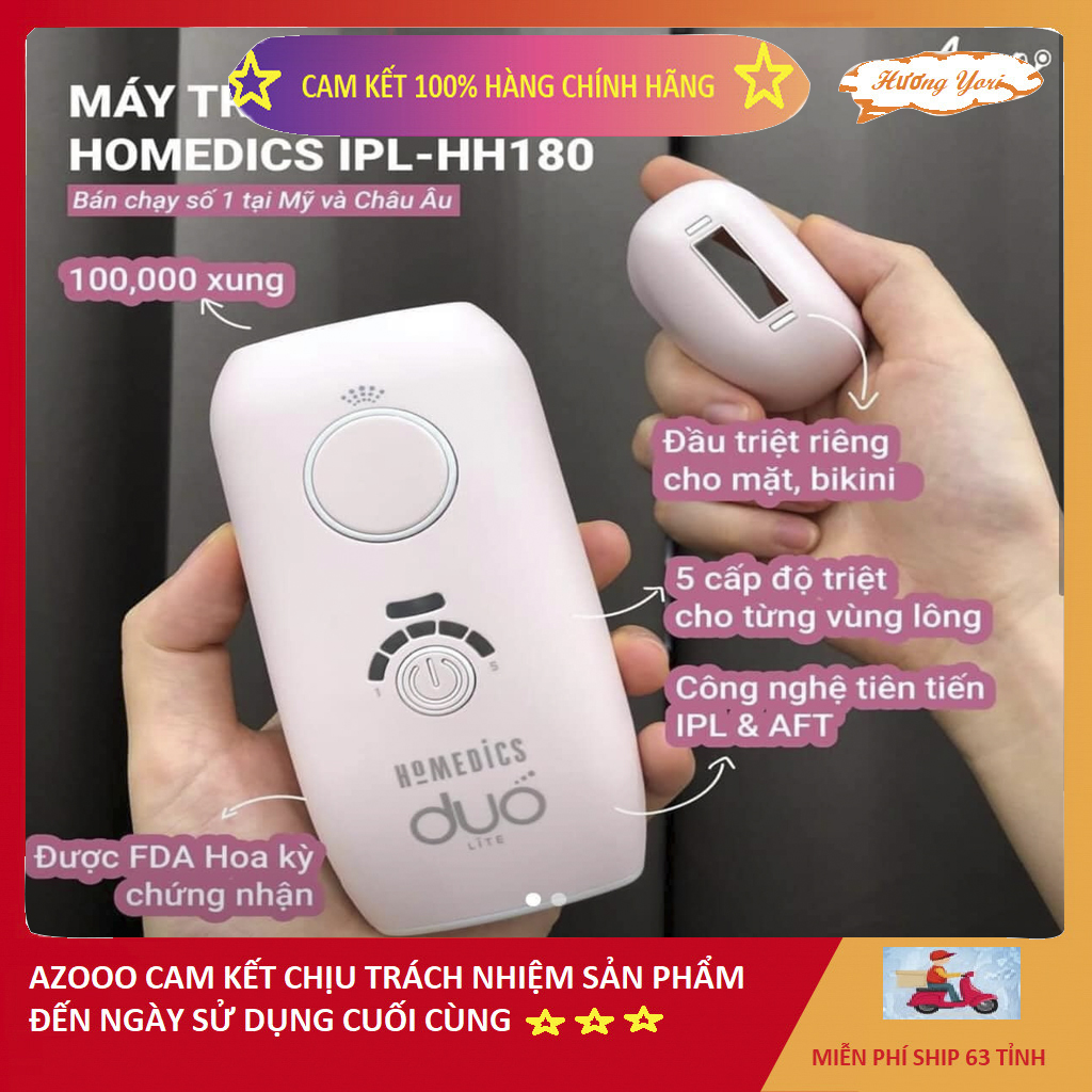 BÁO GIÁ MÁY TRIỆT LÔNG HOMEDICS AZOOO | Shopee Lazada Sendo Tiki mới nhất 32 {BH chính hãng trọn đời+Quà 160k+Tặng đầu triệt riêng cho mặt} Máy triệt lông Homedics (Duo Lite Permanent Hair Reduction IPL-HH180), máy triệt lông công nghệ kép IPL&ATF, triệt lông vĩnh viễn, hiệu quả, 100.000 xung, chính hãng