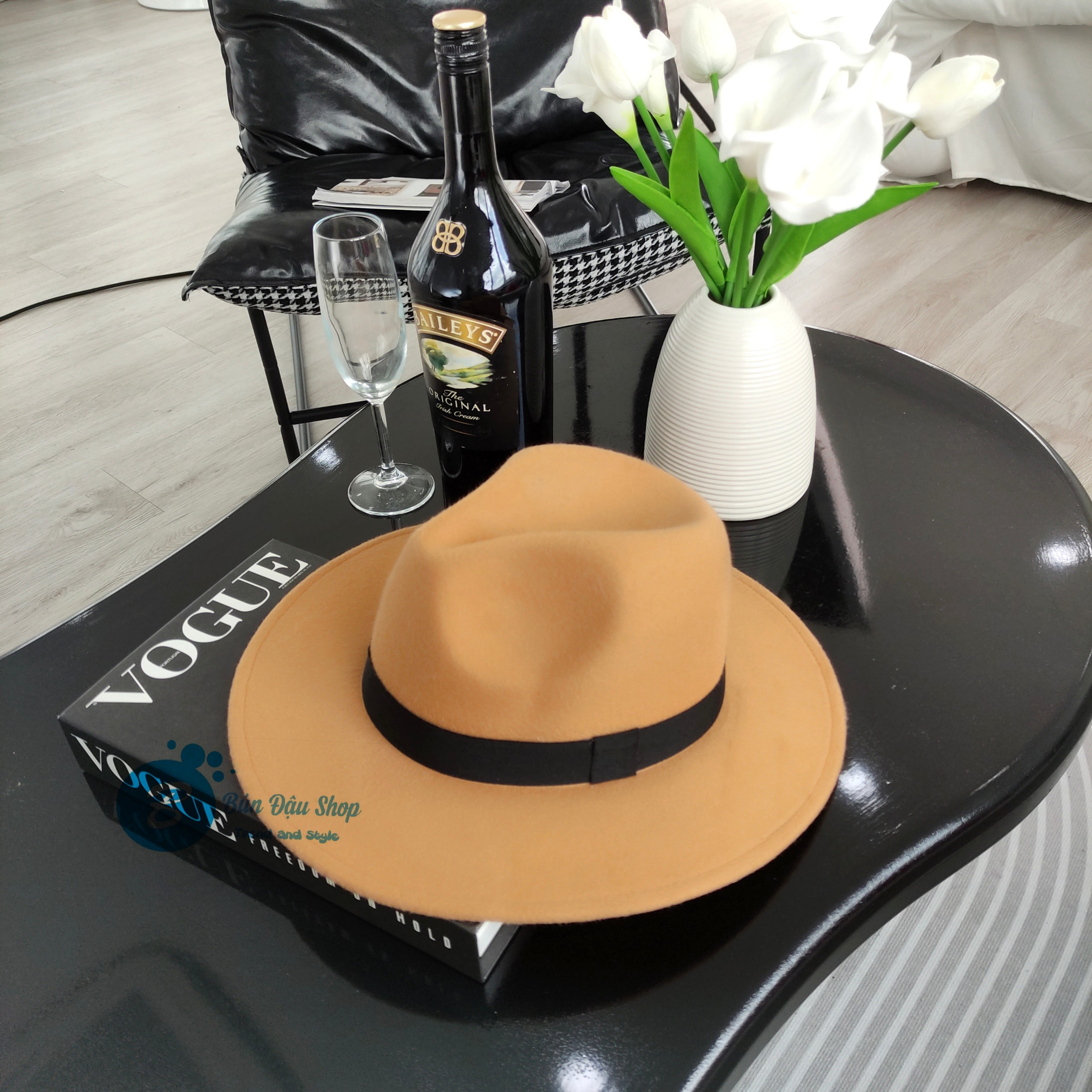 Mũ Phớt Fedora Dạ Nỉ Đai Đen Thời Thượng