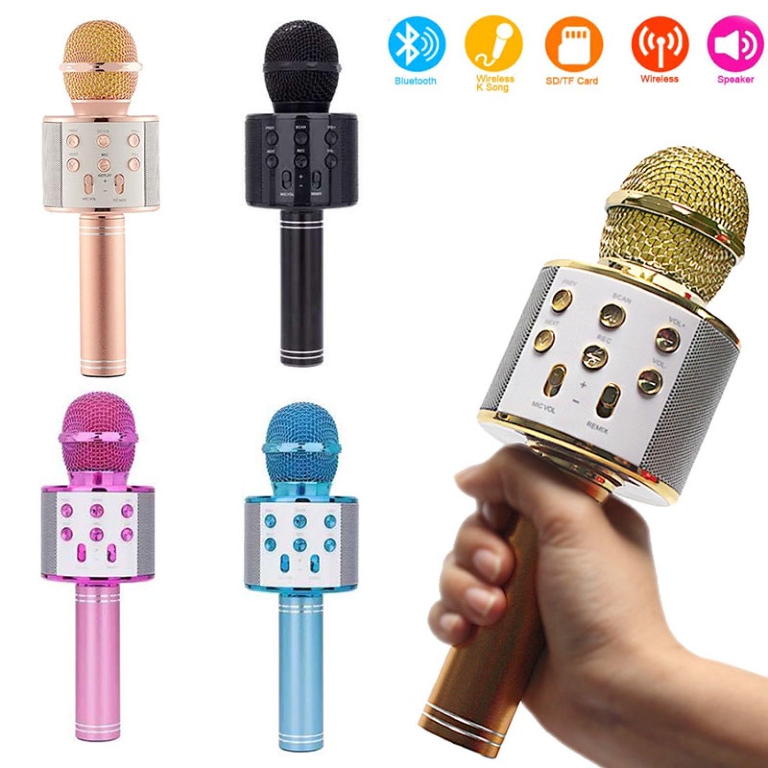 (lᴏại 1)Micro Karaoke Bluetooth - Micro Không Dây Cầm Tay WS-858