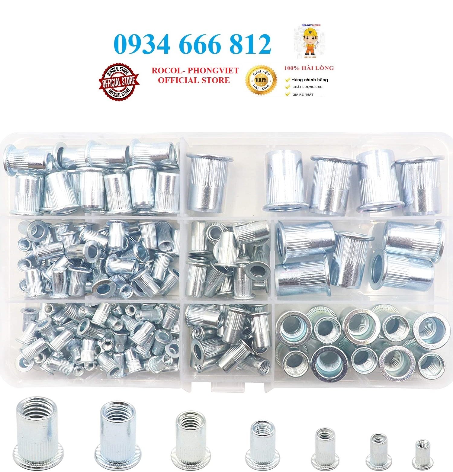 Combo 100c Ốc tán rút M4 thép mạ