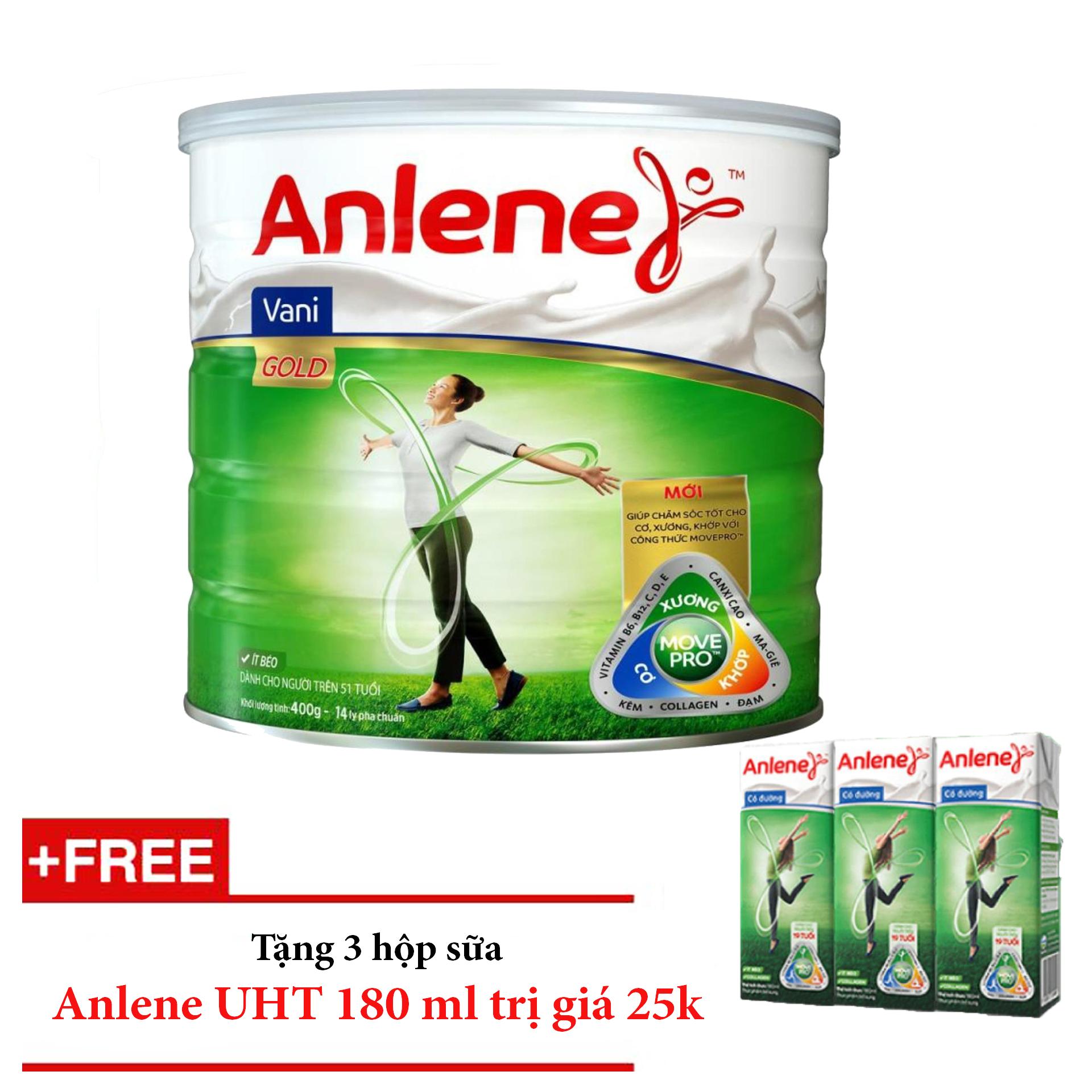 Anlene Gold MOVEPRO™ 400G (hương vani, hộp thiếc) Tặng 3 Hộp Sữa Anlene UHT 180ml