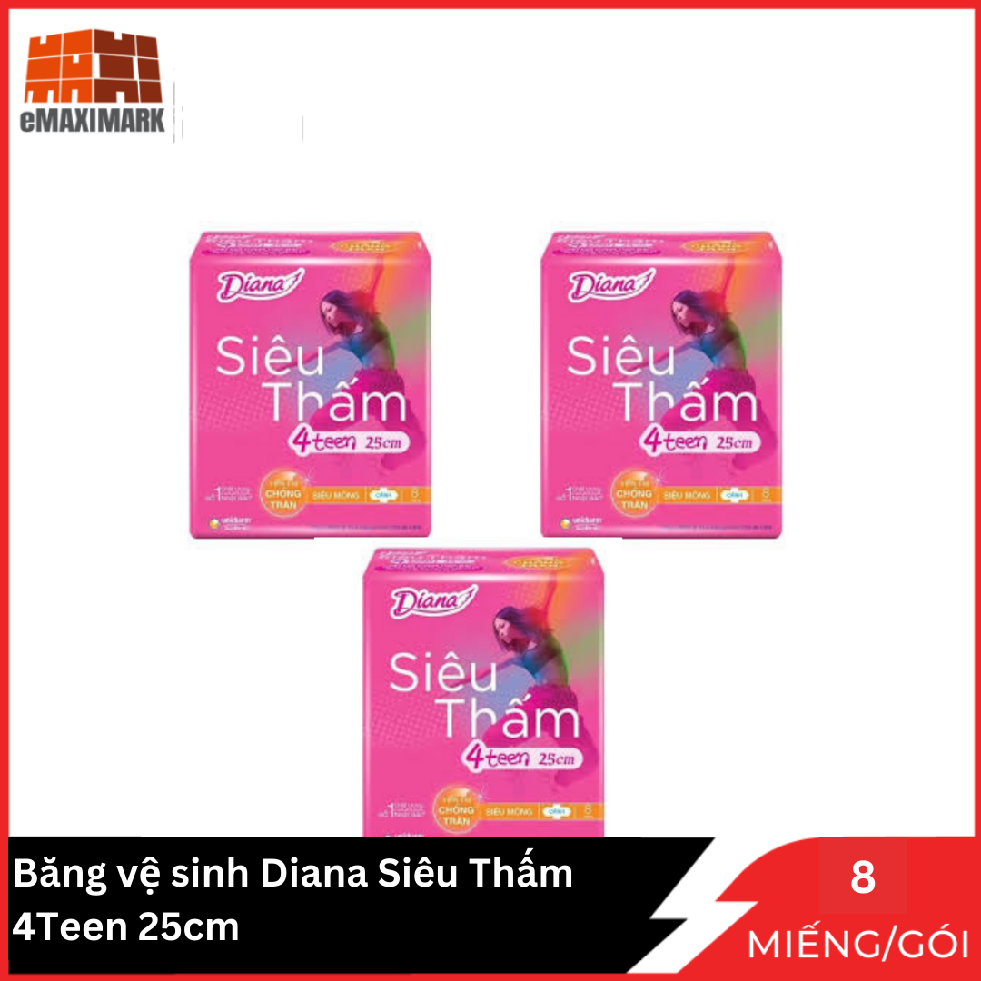 Combo 3 gói băng vệ sinh diana siêu thấm 4teen 25cm 8 miếng