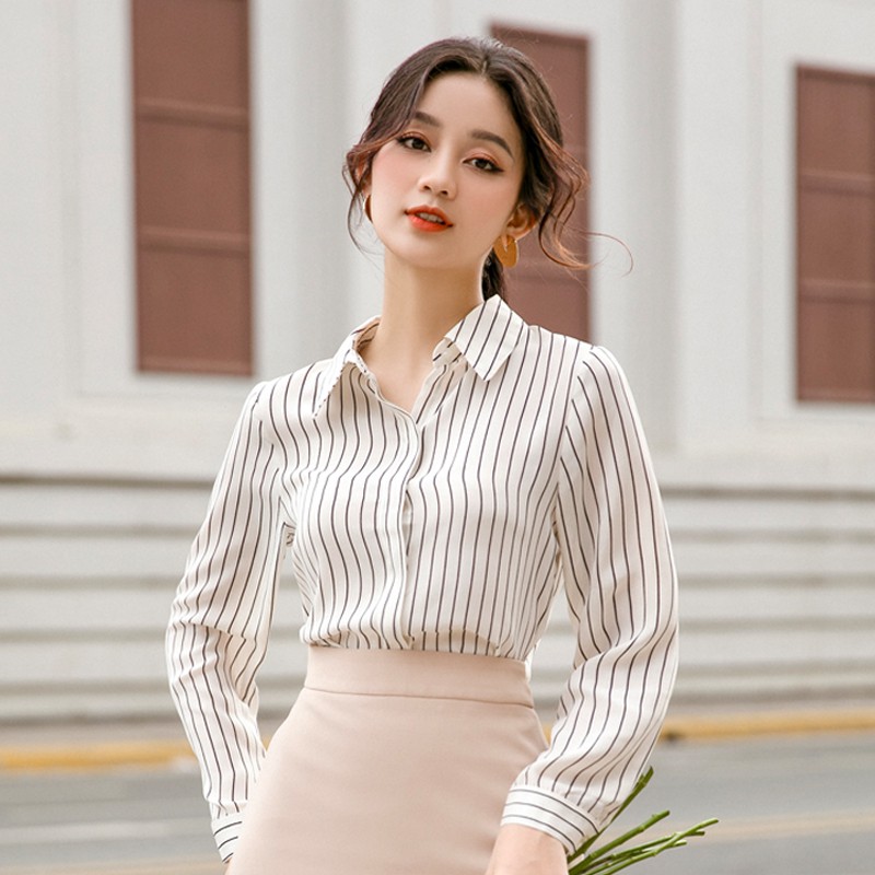 [GILLEE] Áo Sơ Mi Lụa Cát Sọc White