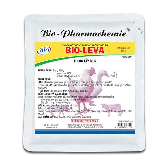 1 gói Bio Leva 10g tẩy giun trên vật nuôi.