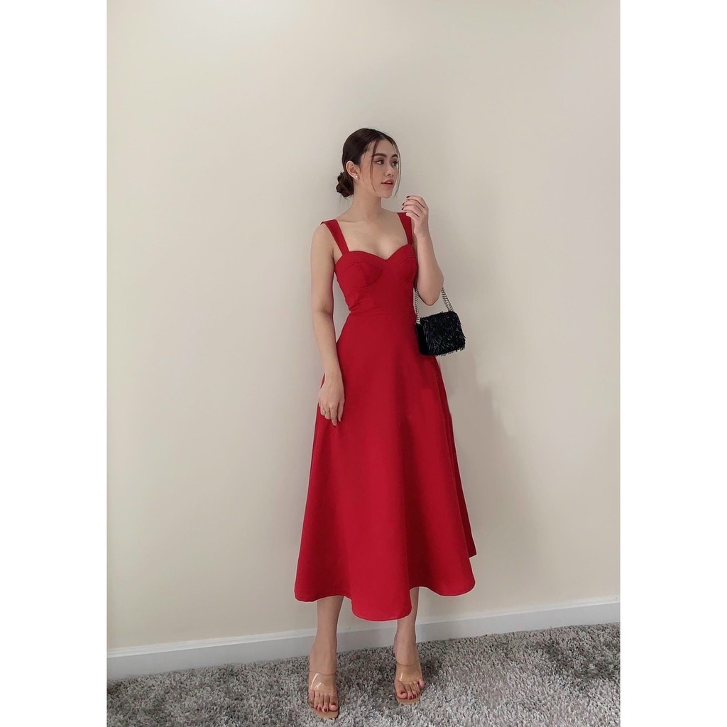 Đầm đỏ 2 dây form dài