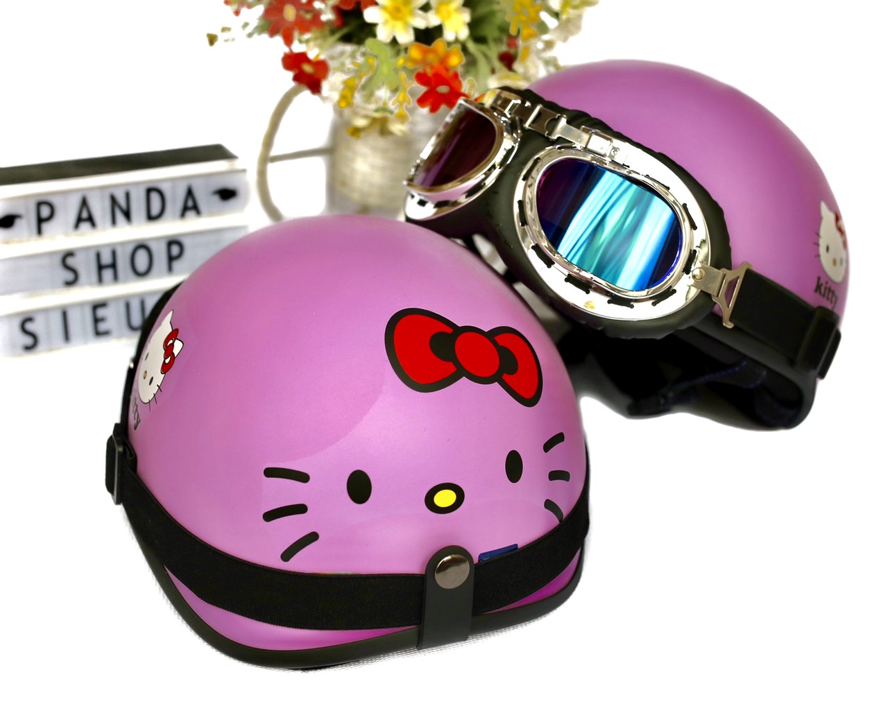 [HCM]Nón bảo hiểm Kitty + Kính phi công cao cấp