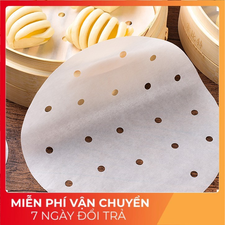 Set 100 tờ giấy nến đục lỗ dùng cho nồi chiên không dầu đường kính 23cm, phụ kiện làm bánh, giấy thấm dầu thừa