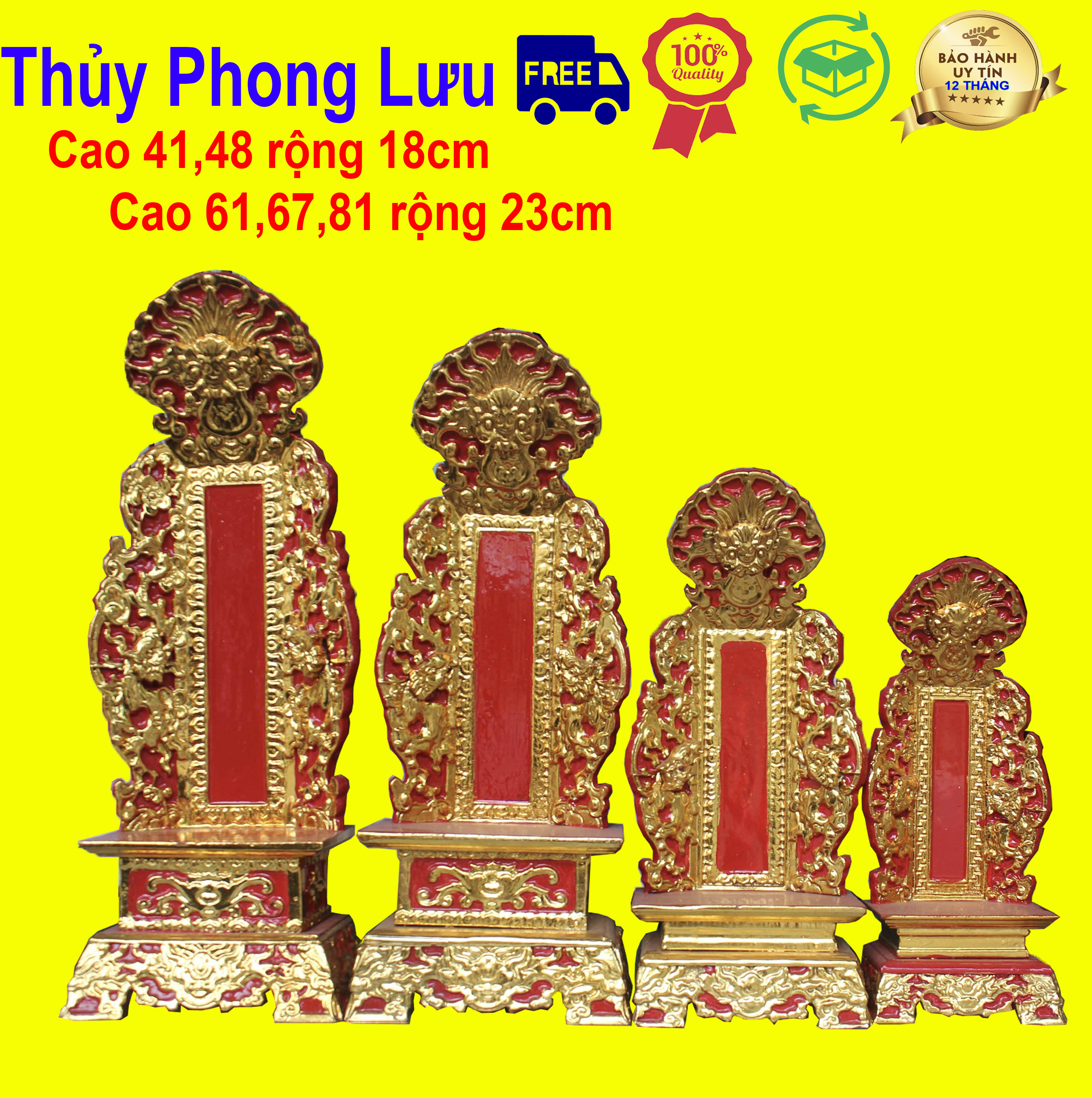 Bài vị thờ gia tiên linh vị long vị gỗ mít 4 cỡ 41,51,61,67