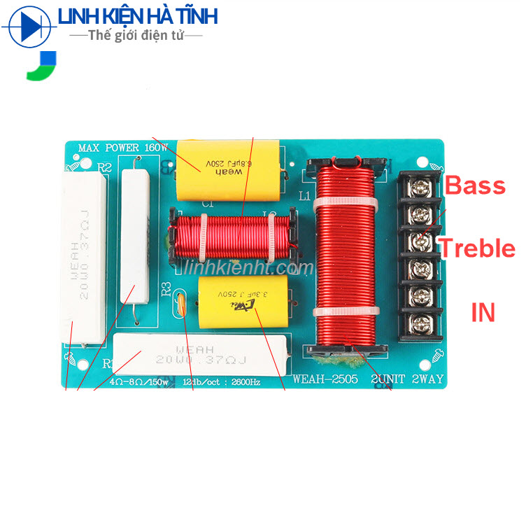 Mạch phân tần 2 đường tiếng BASS TREBLE công suất 200W