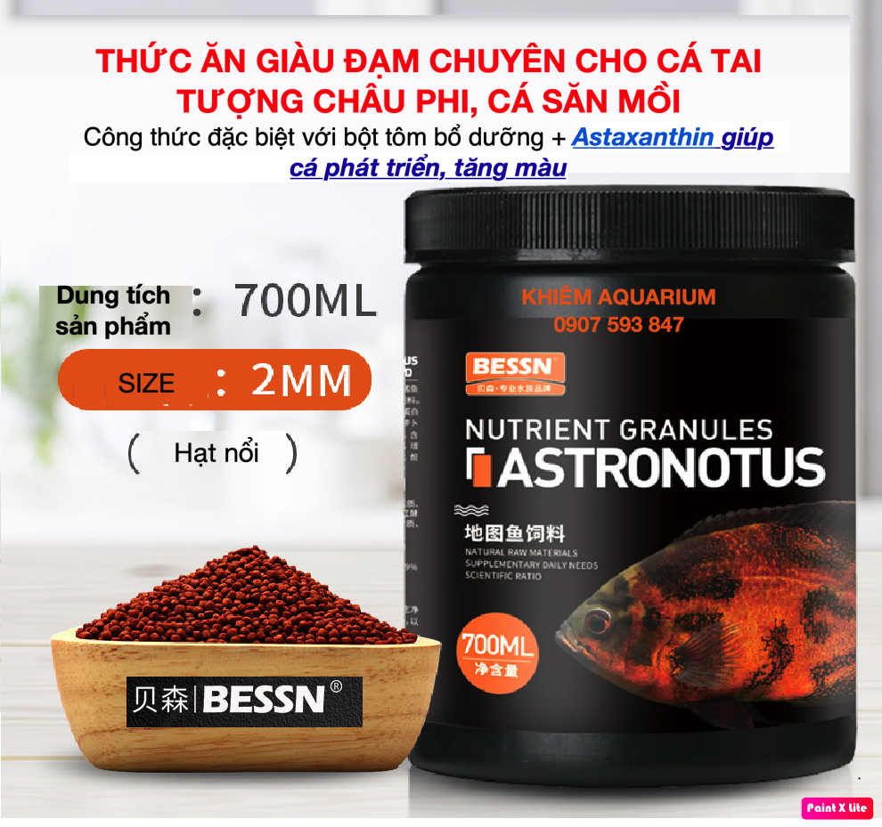 Cám cá vàng BESSN ASTRONOTUS 450g, Siêu kích màu cho cá cảnh TAI TƯỢNG CHÂU PHI, THẦN TAI, LA HÁN CÁ SĂN MỒI(hulx,hikari,mizuho)