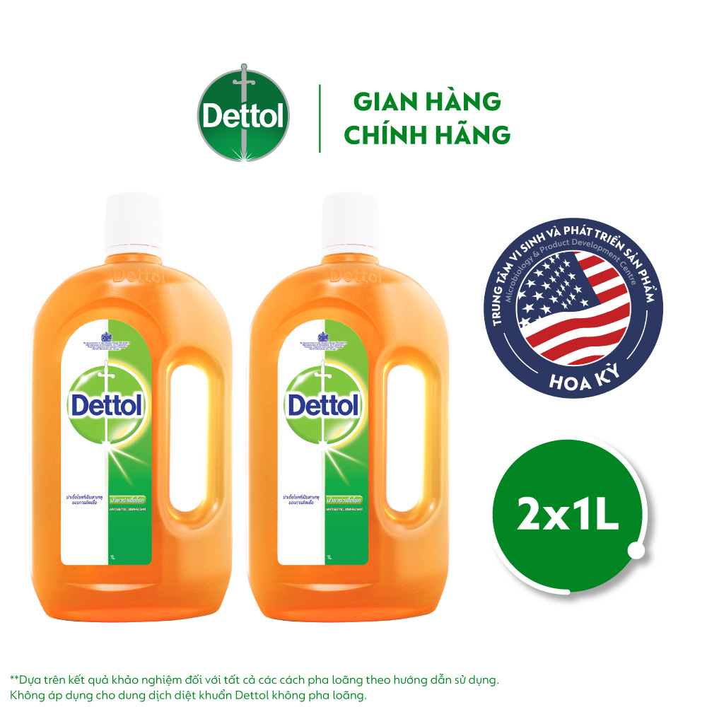 Combo 2 Chai Dung Dịch Diệt Khuẩn Khử Mùi Đa Năng Dettol, chai 1L