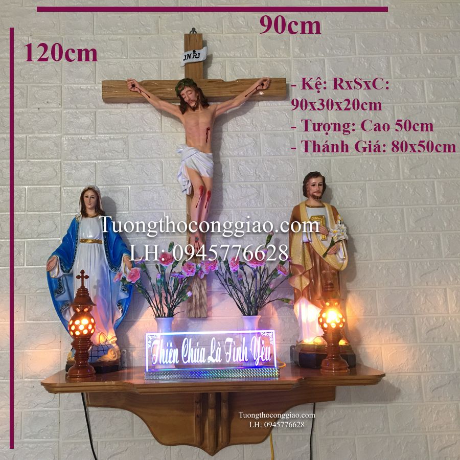 Bàn thờ Thiên Chúa kệ 90x30cm gỗ thông (Chưa gồm tượng)