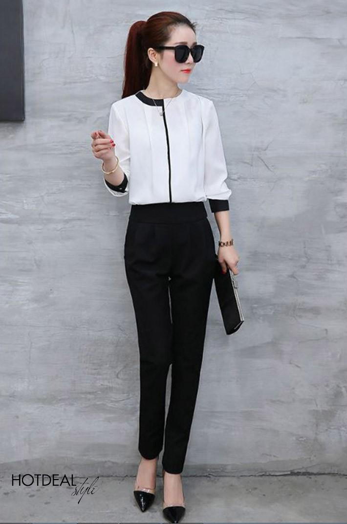 Áo kiểu phối màu bella