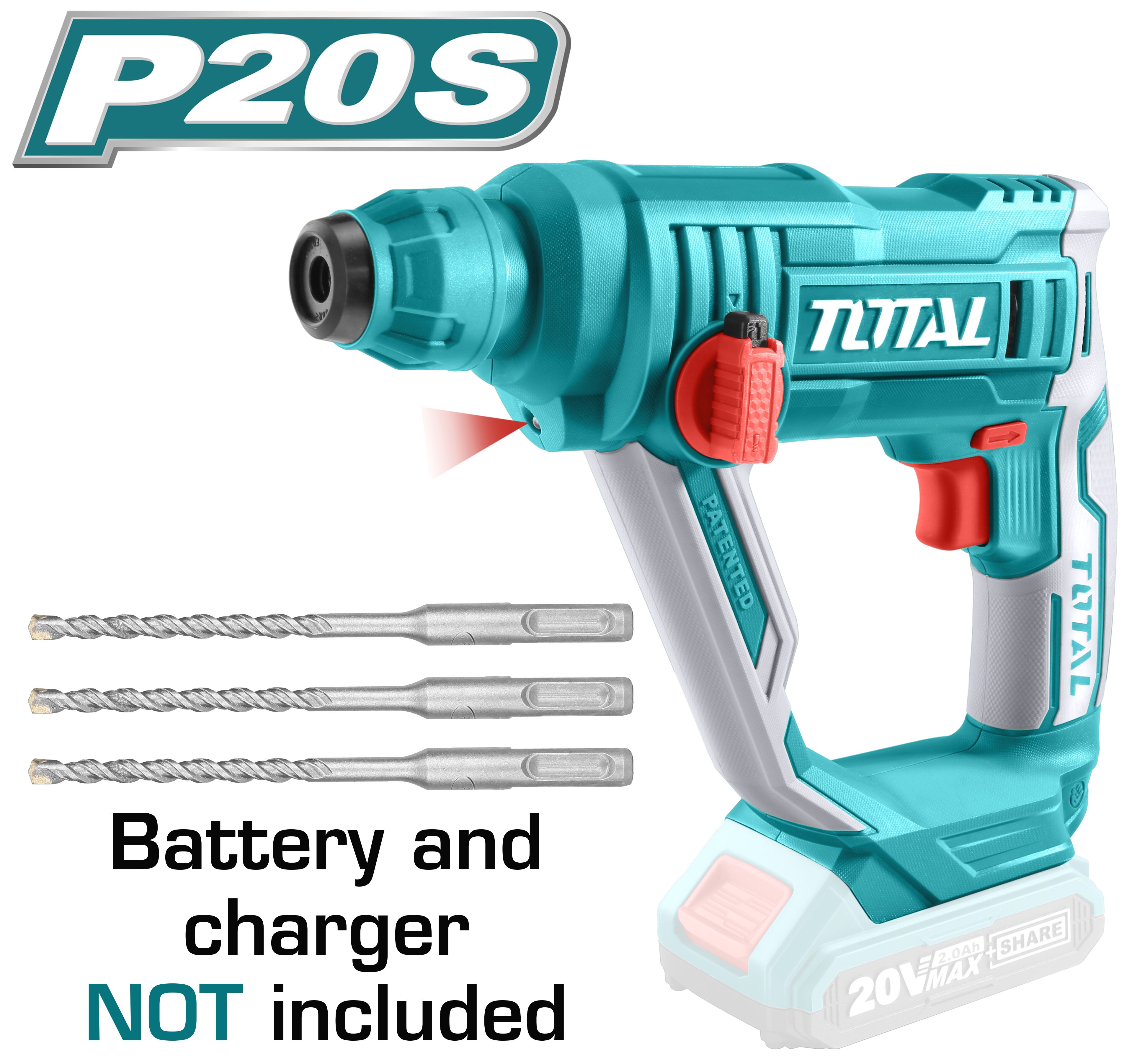 Máy khoan bê tông dùng pin 20V TOTAL TRHLI1601 tốc độ 900rpm, tốc độ búa 5100bpm khả năng khoan 16mm, không kèm pin sạc