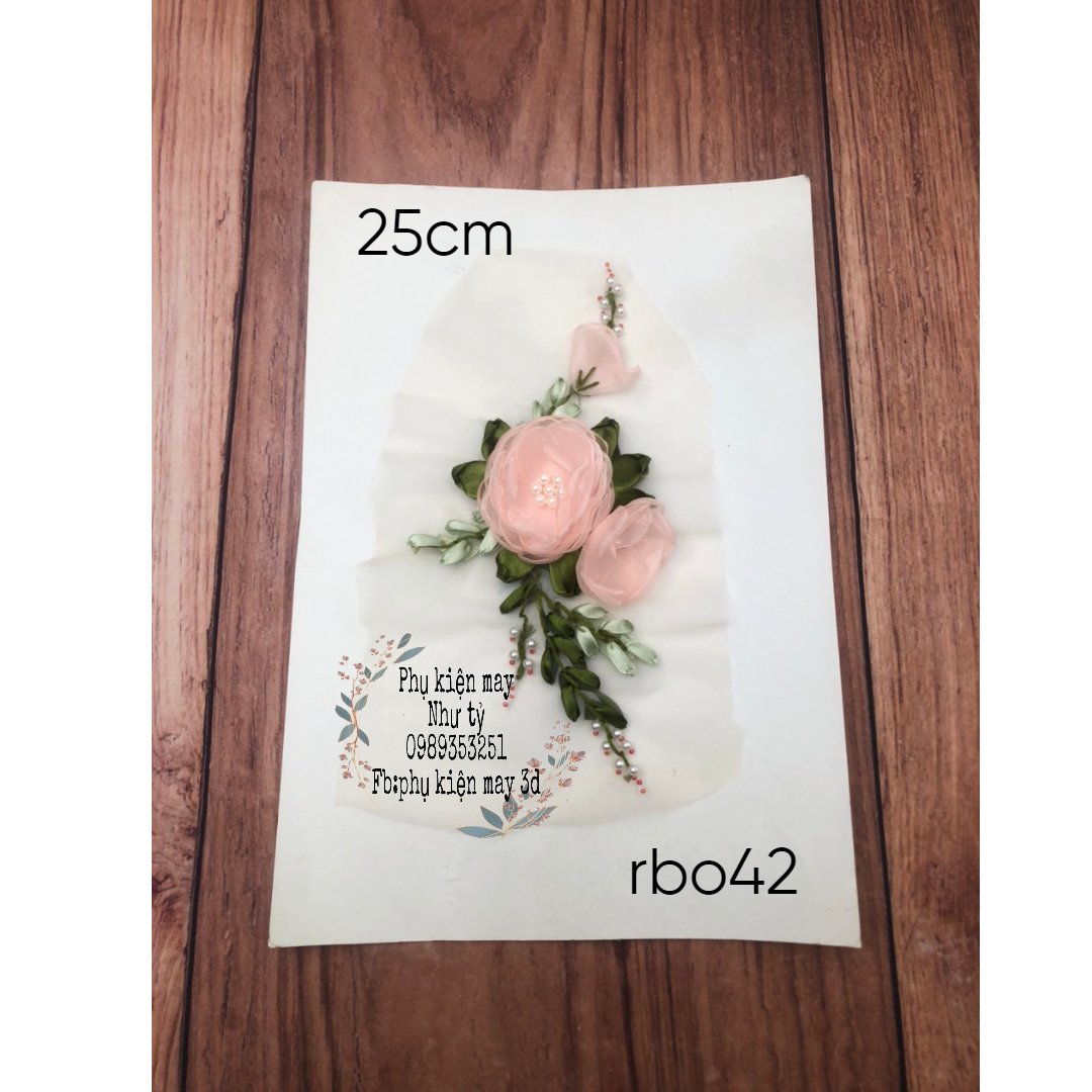 nhánh hoa thêu ruy băng 25cm