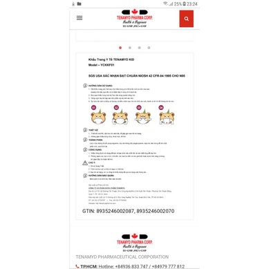 Khẩu trang trẻ em KF94 kid Tenamyd