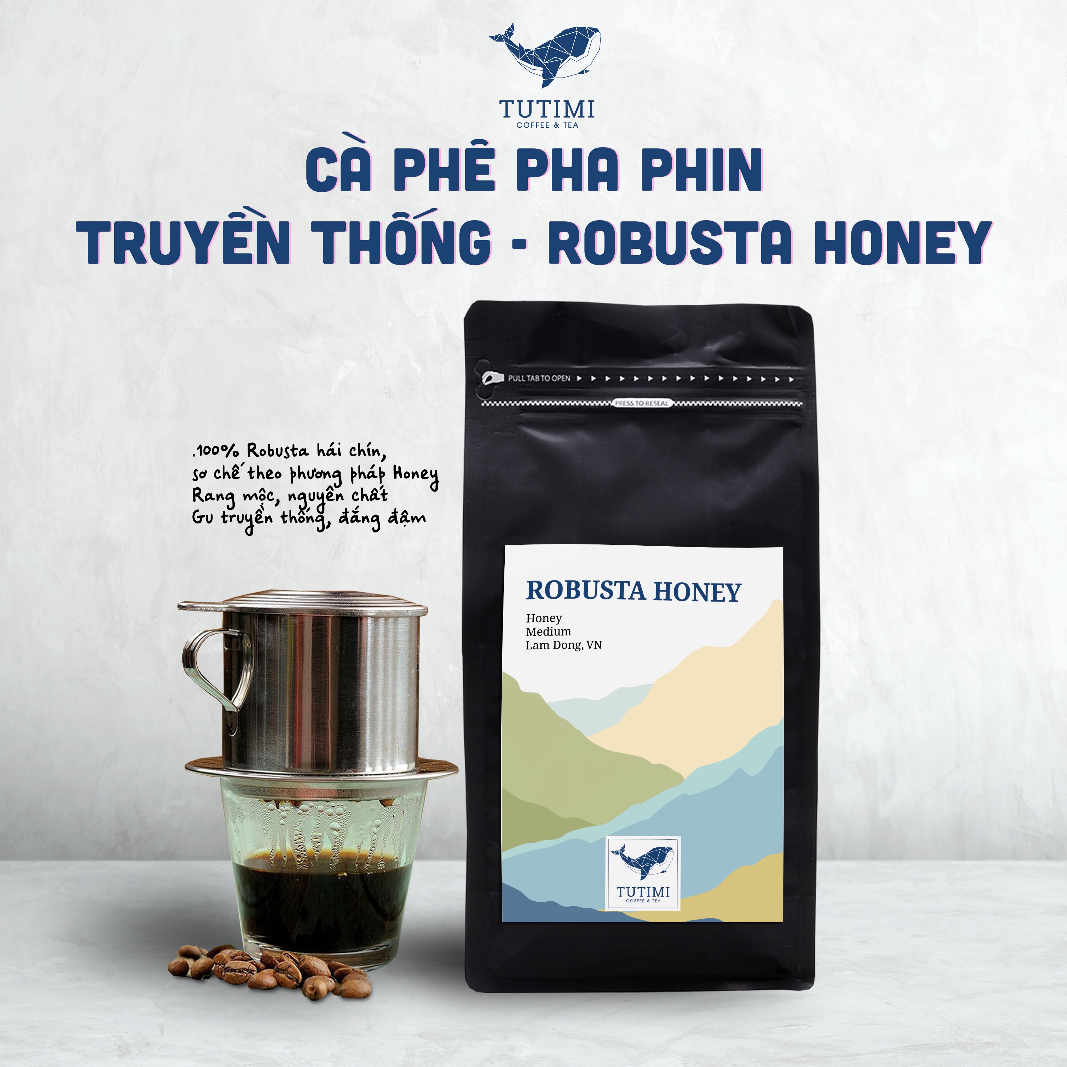 Cà phê nguyên chất Robusta Honey rang mộc vị đắng đầm hậu ngọt thơm nồng