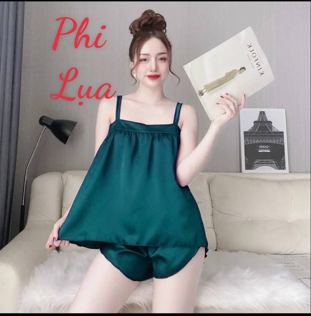 Đồ bộ đùi nữ mặc nhà dây bản xinh xắn vải phi lụa mềm dưới 60kg
