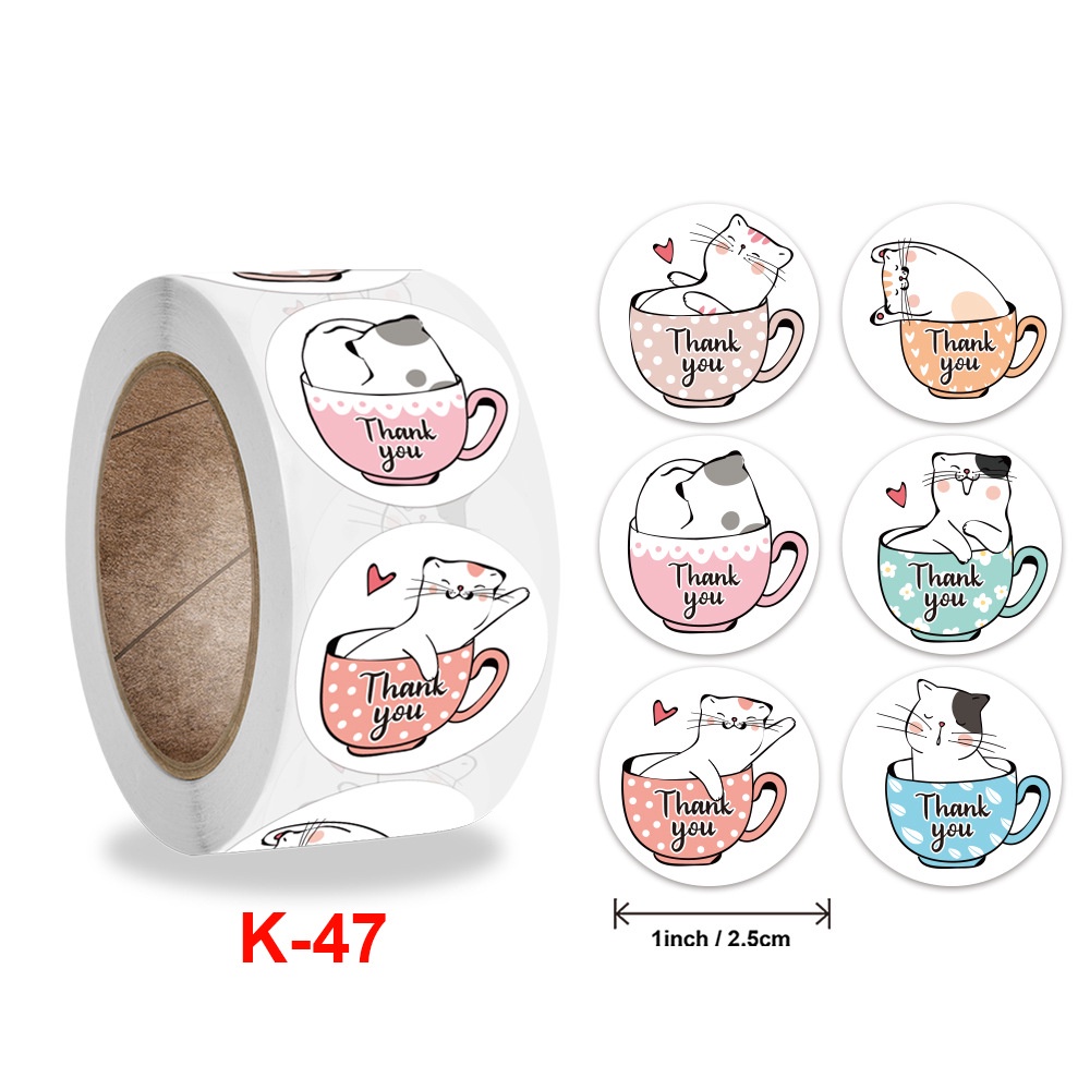 Cuộn 500 tem Sticker Thank You Dễ Thương 25mm BST A4