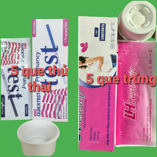 Bộ 10 Que Thử thai và canh trứng (5 thử thai và 5 canh trứng) Quicktest và LHtesttrip