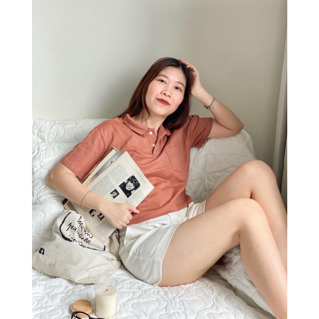 Áo croptop thun có cổ RUCHAN