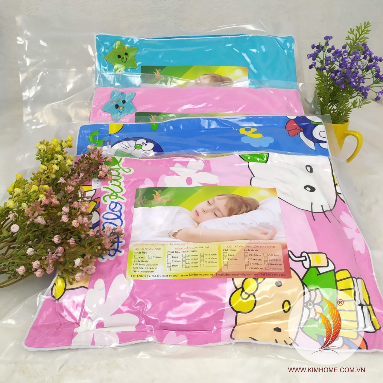 Gối trẻ em cotton 100%  gối cho bé 1 đến 10 tuổi mềm mát thấm mồ hôi tốt