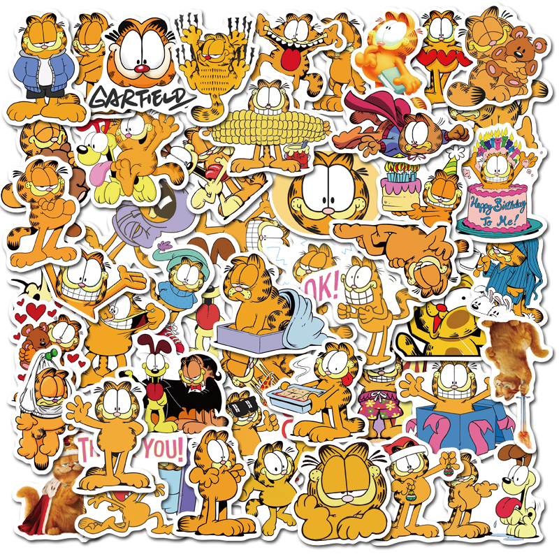 50Pcs Cartoon Funny Garfield Waterproof Sticker Skateboarding Snowboard Retro Vinyl Sticker Graffiti Notebook Sticker