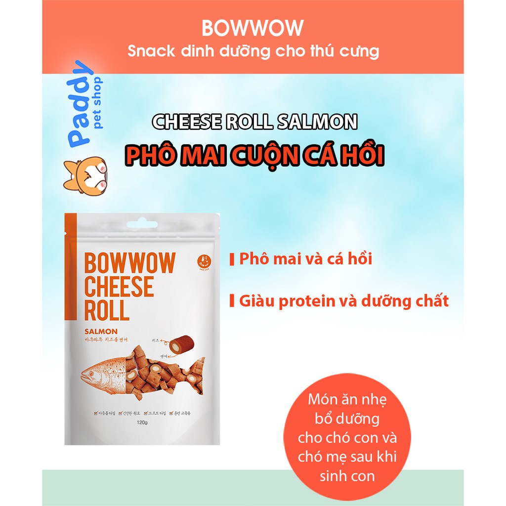 Bánh Thưởng Cho Chó Phô Mai Cuộn Cá Hồi Bowwow Cheese Roll 120g