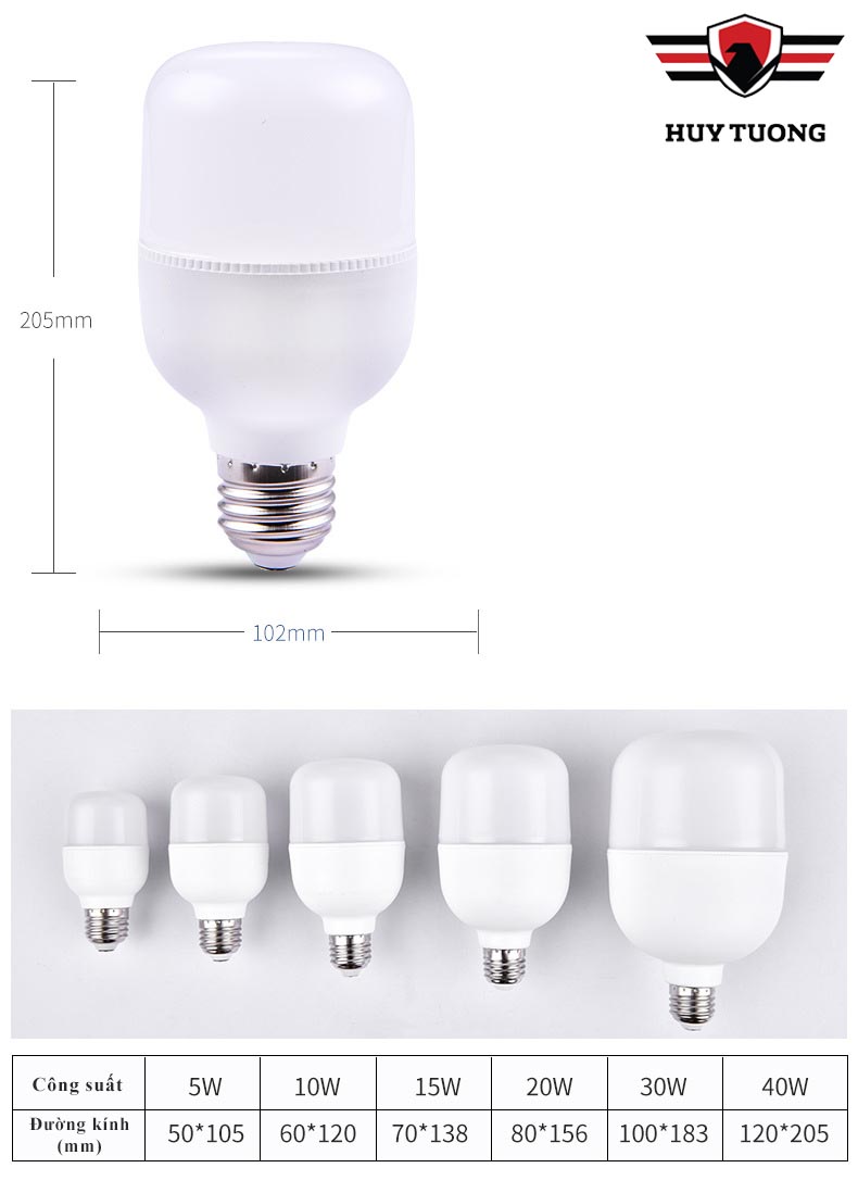 bóng led bulb led trụ nhựa siêu sáng ánh sáng trắng 5w - 10w - 15w - 20w 6