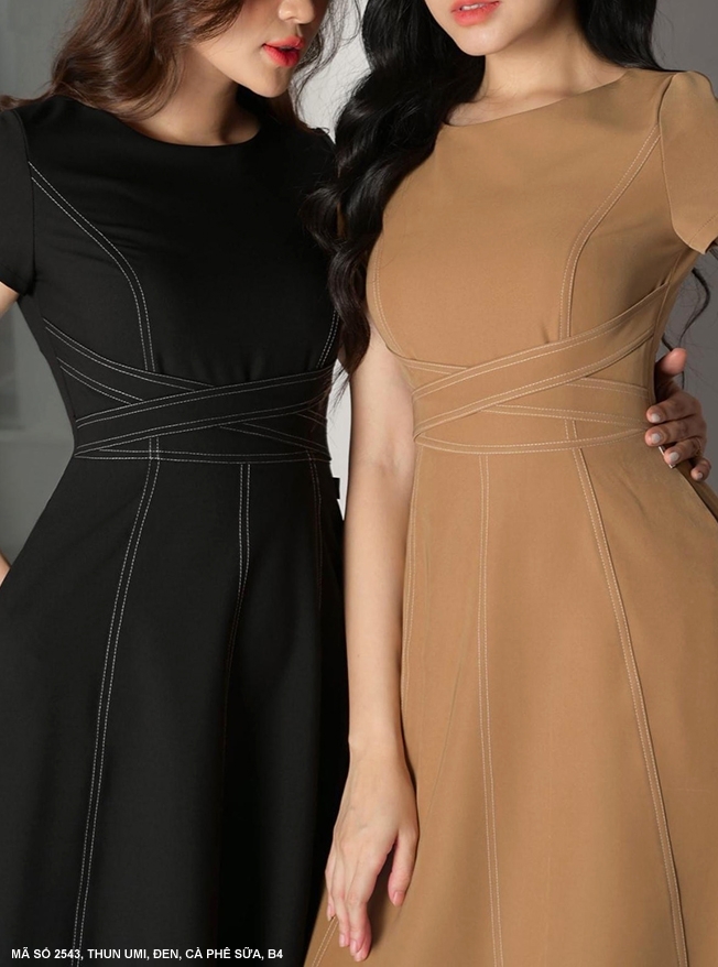 🌸   Mydu Shop |   Ms 2543 Dress Office Dress with Flared Shape, Elastic Fabric with Elegant Stitching