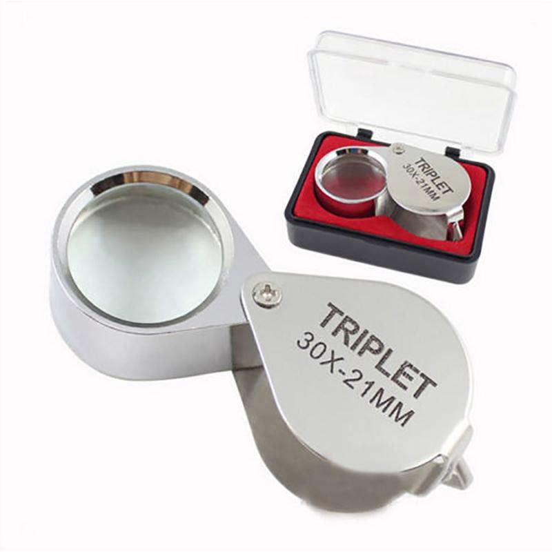Portable 30x Power 21mm Jewelers Magnifier Gold Eye Loupe Jewelry Store Magnifying Glass With