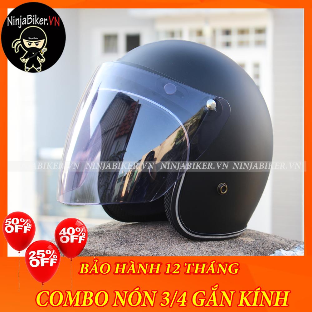 Nón bảo hiểm NTMAX 3/4 gắn kính - ĐEN FULL