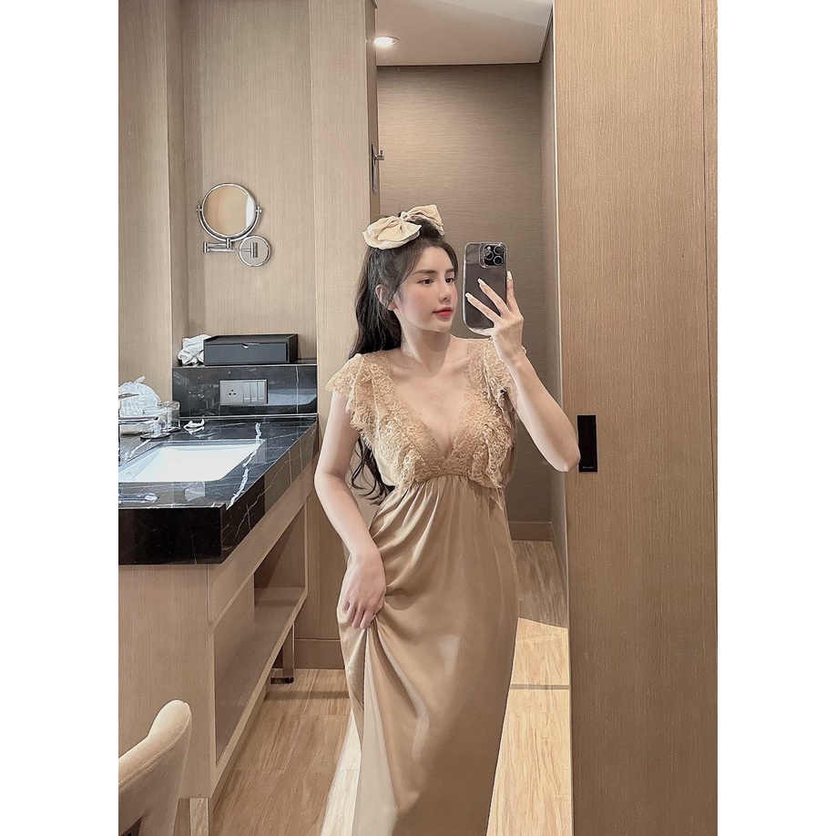 Váy Ngủ Cánh Tiên Ren Sexy, Váy Ngủ Lụa Cao Cấp Dáng Dài Freesize