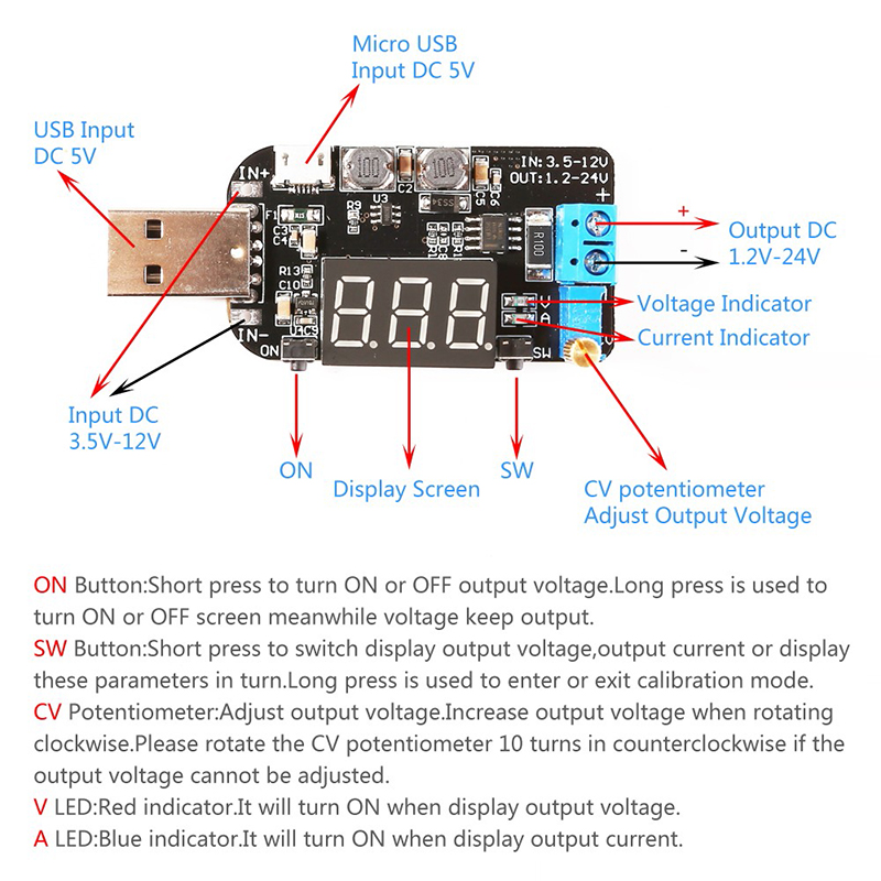 DC-DC USB Có Thể Điều Chỉnh Mô-đun Cấp Nguồn Lên/Xuống Mô-đun Chuyển Đổi Tăng Tốc Buck Bộ Điều Chỉnh Điện Áp 5V Đến 3.3V 9V 12V 18V 24V