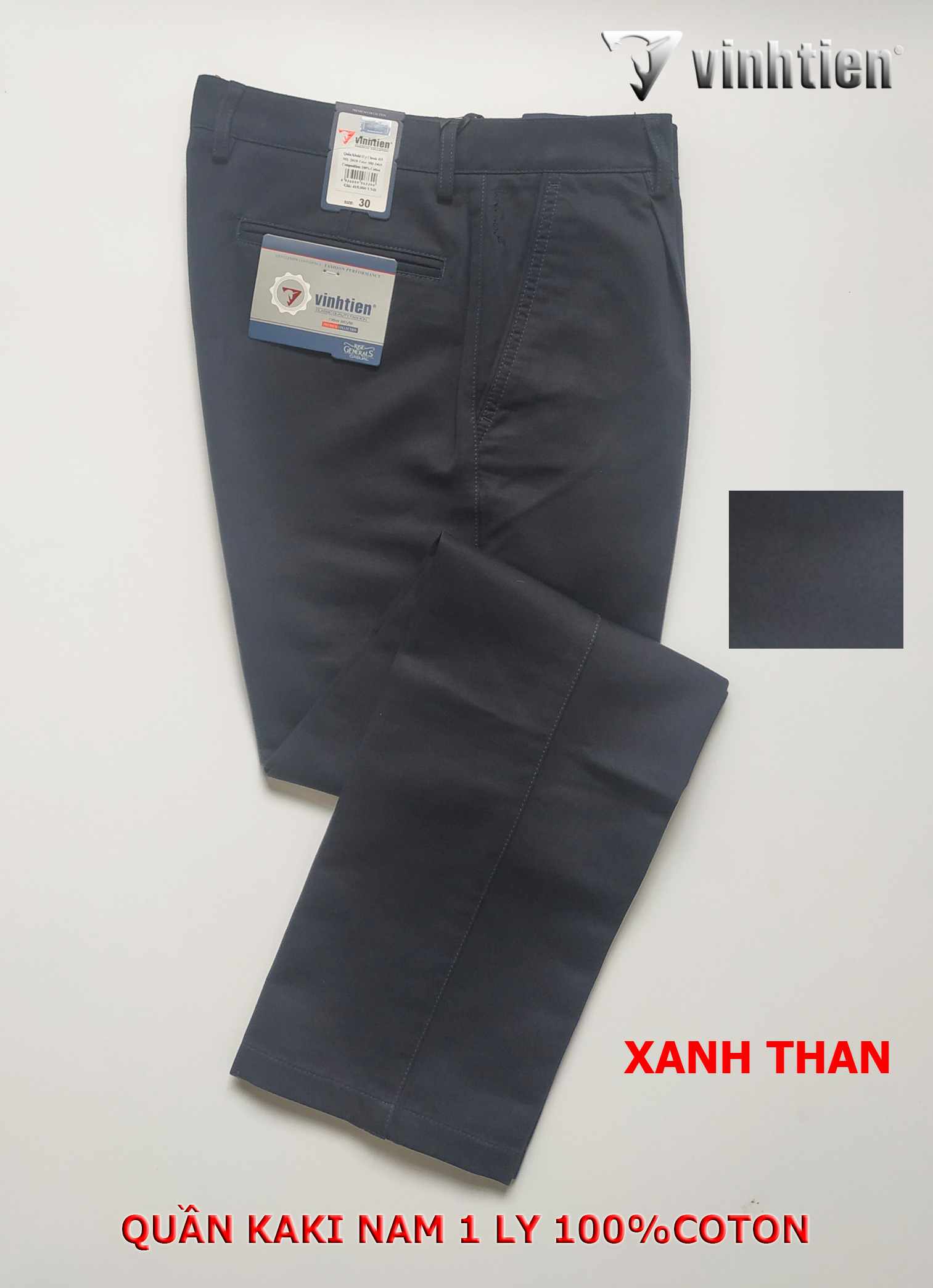 Quần Kaki 1 Ly Trung Niên Vĩnh Tiến 100% Cotton 499 , Mẫu Màu Kem Vàng