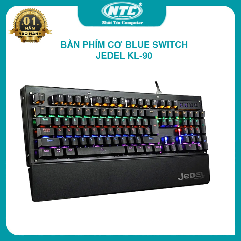 Bàn phím cơ blue switch JEDEL KL-90 led rainbow 8 chế độ - kèm đế kê tay (đen) Nhất Tín Computer