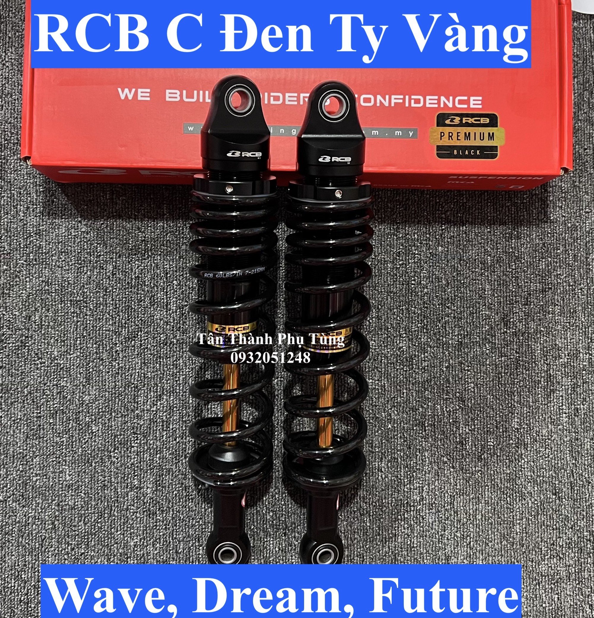 Phuộc RCB chính hãng C Đen Ty Vàng Wave, Dream, Future, Sirius, AB
