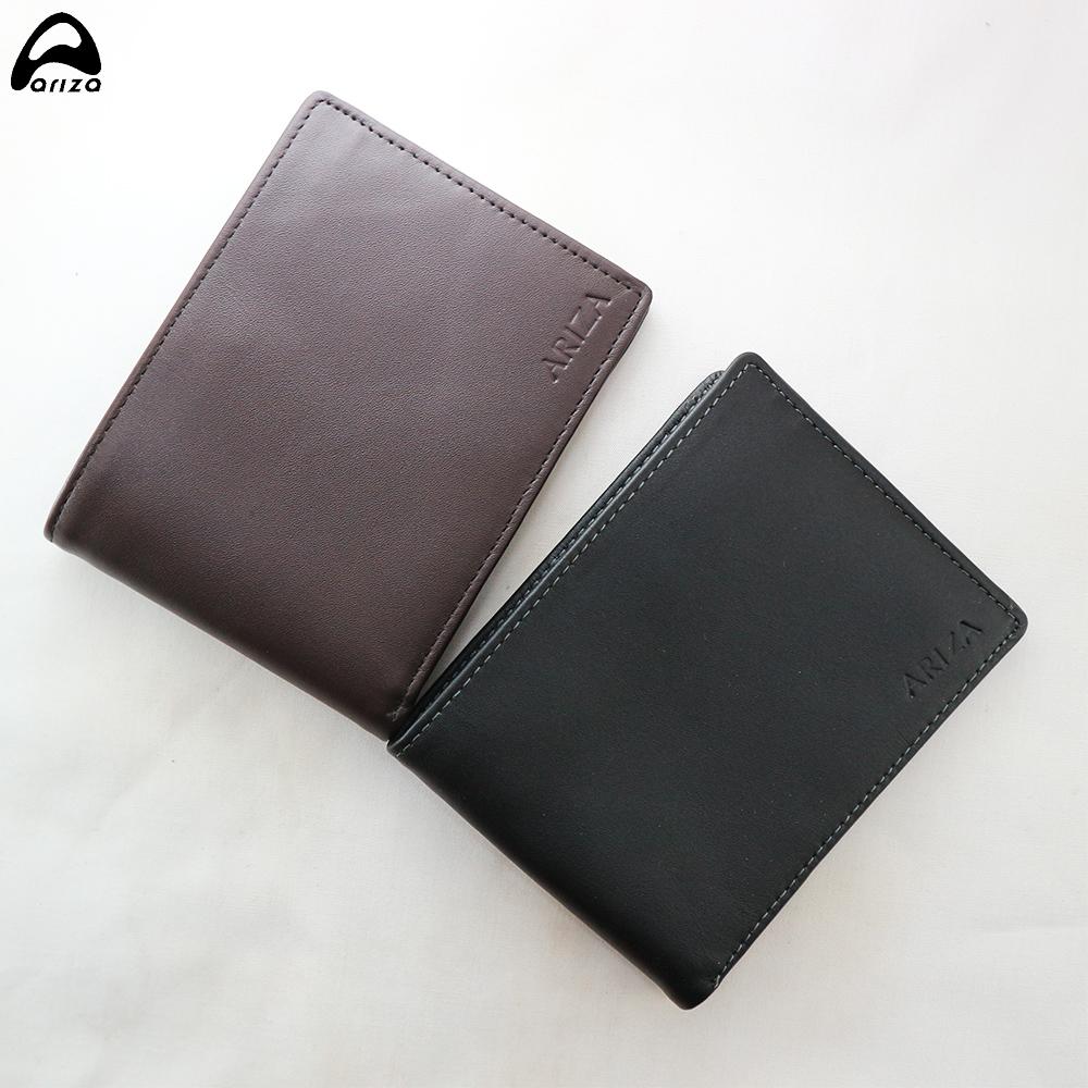 Bóp ví nam đứng trơn đen da bò thật (100%) Ariza ( PHAT TIEN SHOP )